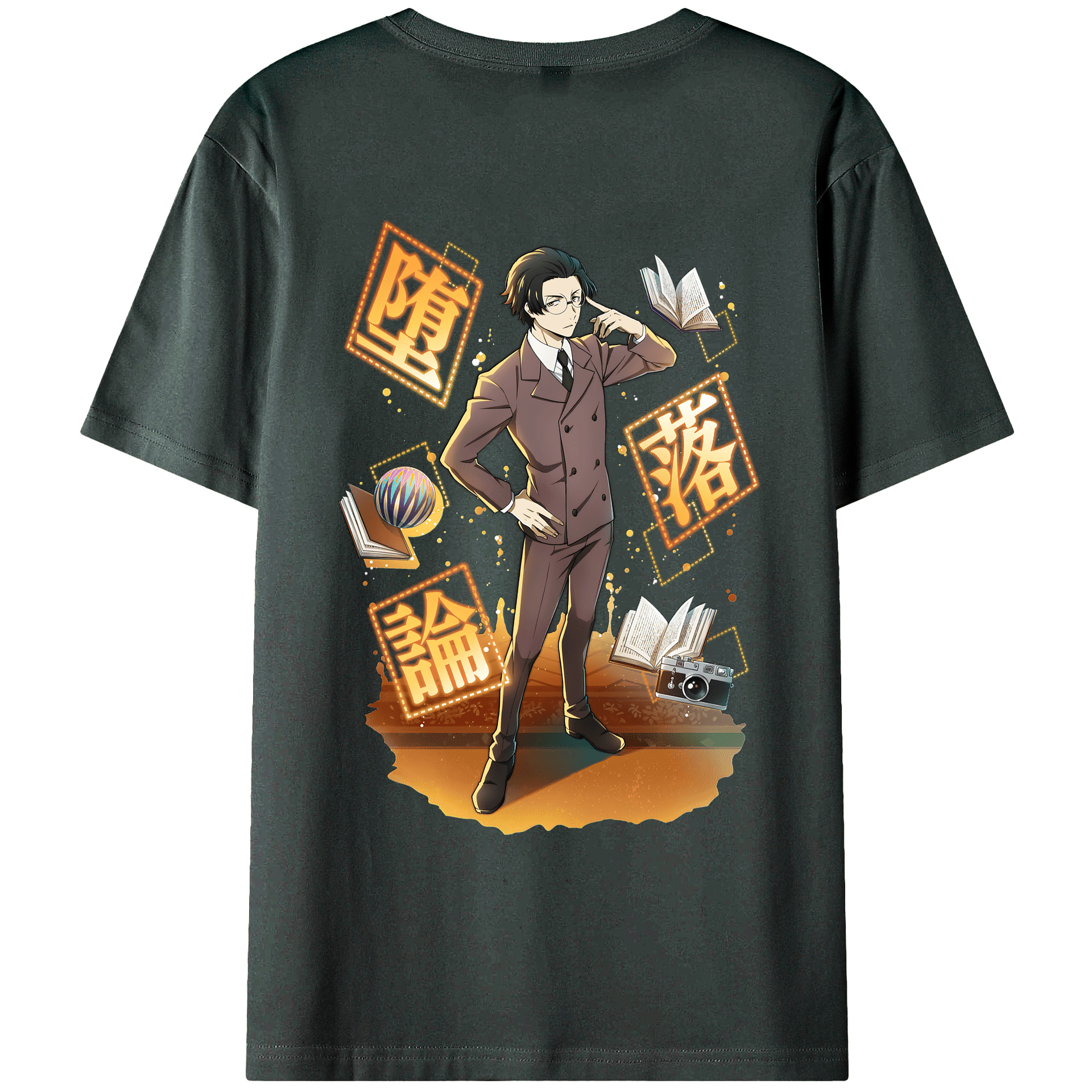 （画像用） 文豪ストレイドッグス Bungo Stray Dogs 綿100％ メンズ半袖Tシャツ（バックプリント） 通気性